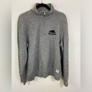 Roots Quarter-Zip Pullover Furry Logo Canada Grey Sz M Mens Sweatshirt Warm